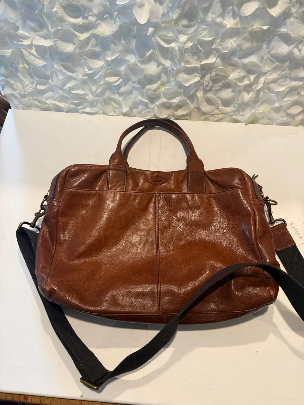 Fossil Brown Leather Briefcase with Removable Strap